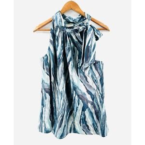 Michael Kors Floral Print Sleevless Tie Neck  Sz 14 Pullover Blouse Top V1017